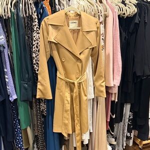 L'AGENCE Camel Double-Breasted Silk Trench Coat